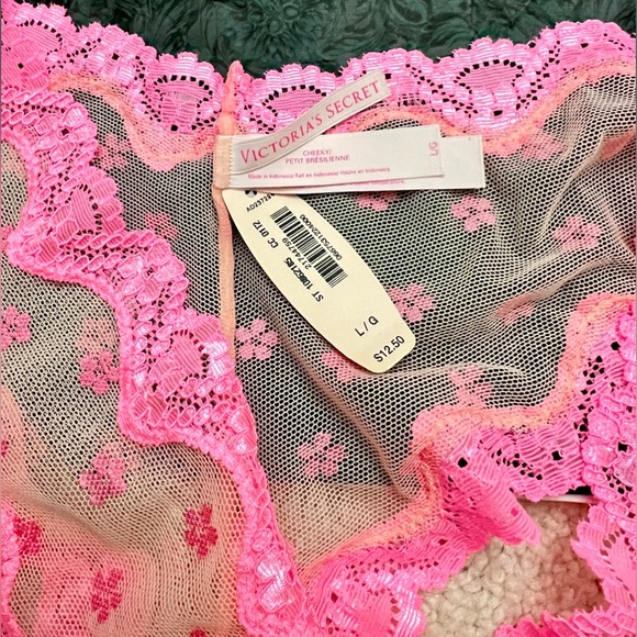 NWT Victoria's Secret Very Sexy Sheer Pink Floral Mesh Lace Cheeky Panties Large - Picture 3 of 4